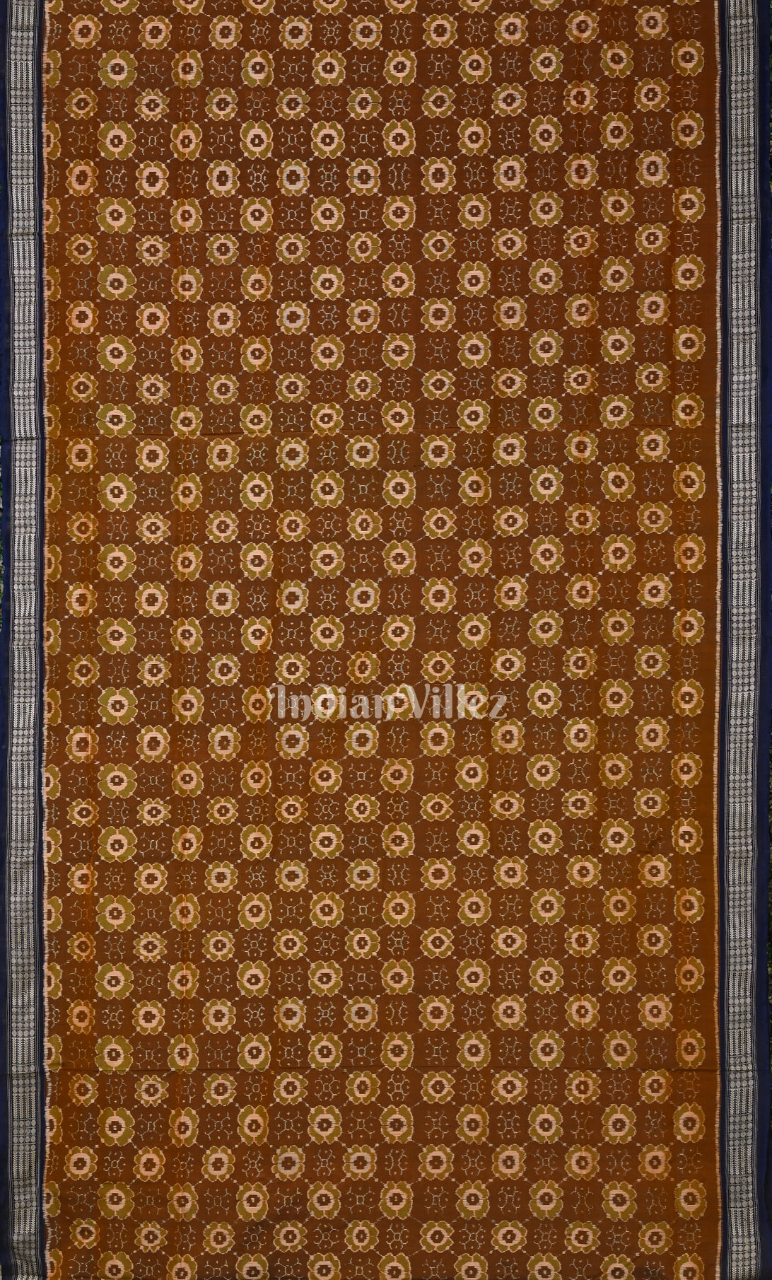 Chocolate Brown Blue Odisha Ikat Sambalpuri Silk Saree 