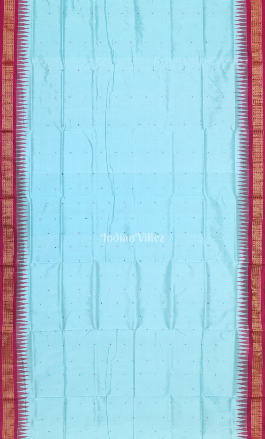 Sky Blue Pink Buti Odisha Ikat Bomkai Half Tissue Silk Saree