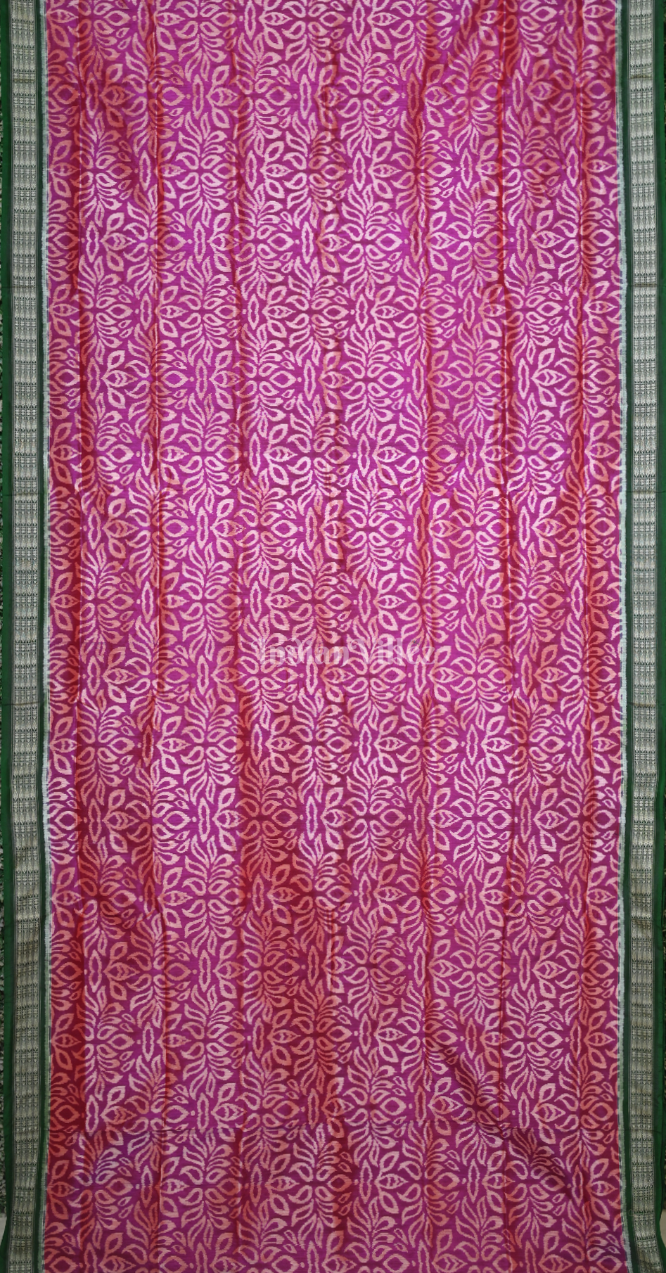 Rani Pink Green Paisley Motif Odisha Ikat Sambalpuri Silk Saree 