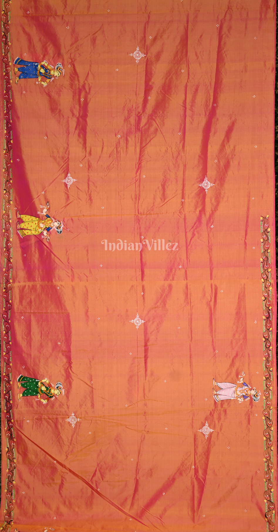 Peach Pink Vat Sabitri Theme Hand-Painted Pattachitra Saree