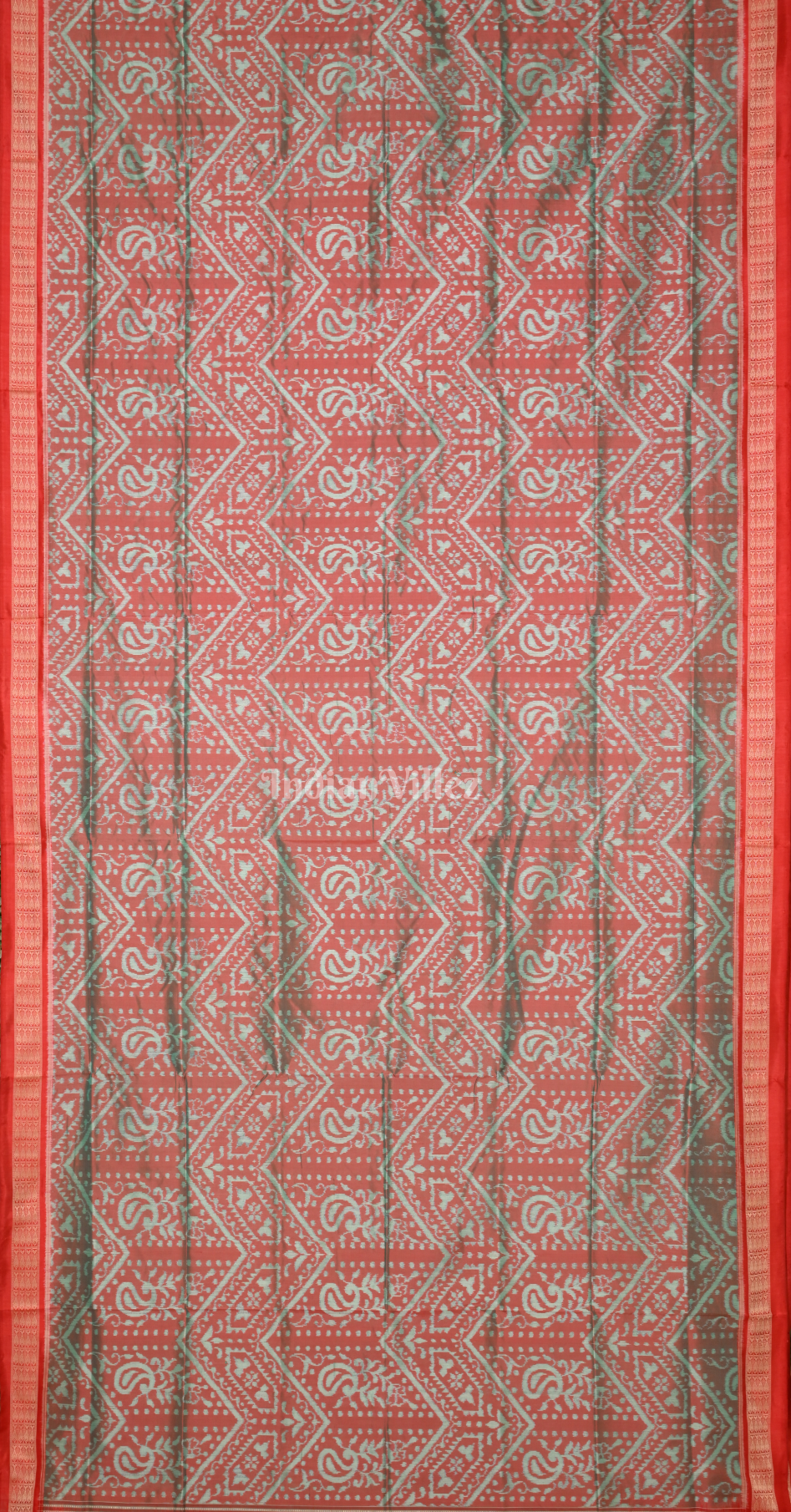 Turquoise Red Parsley Design  Odisha Ikat Sambalpuri Silk Saree