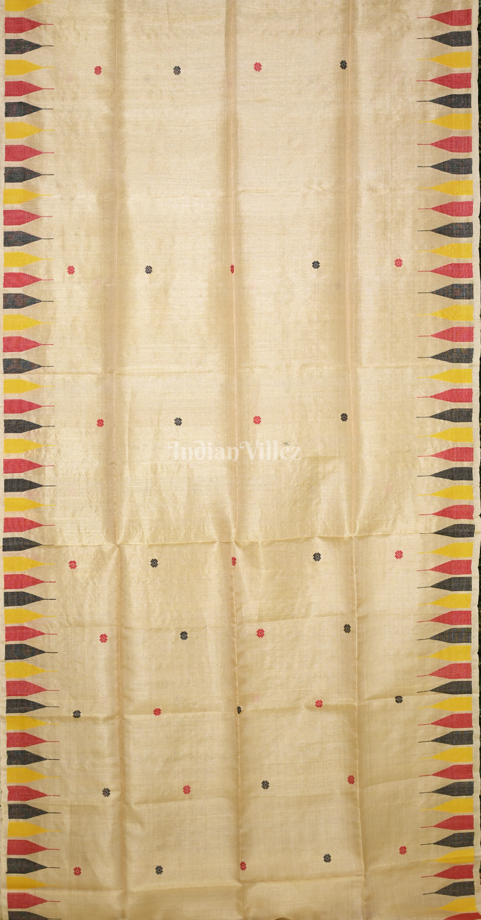 Beige Buti Design Tussar Silk Jamdani Saree 