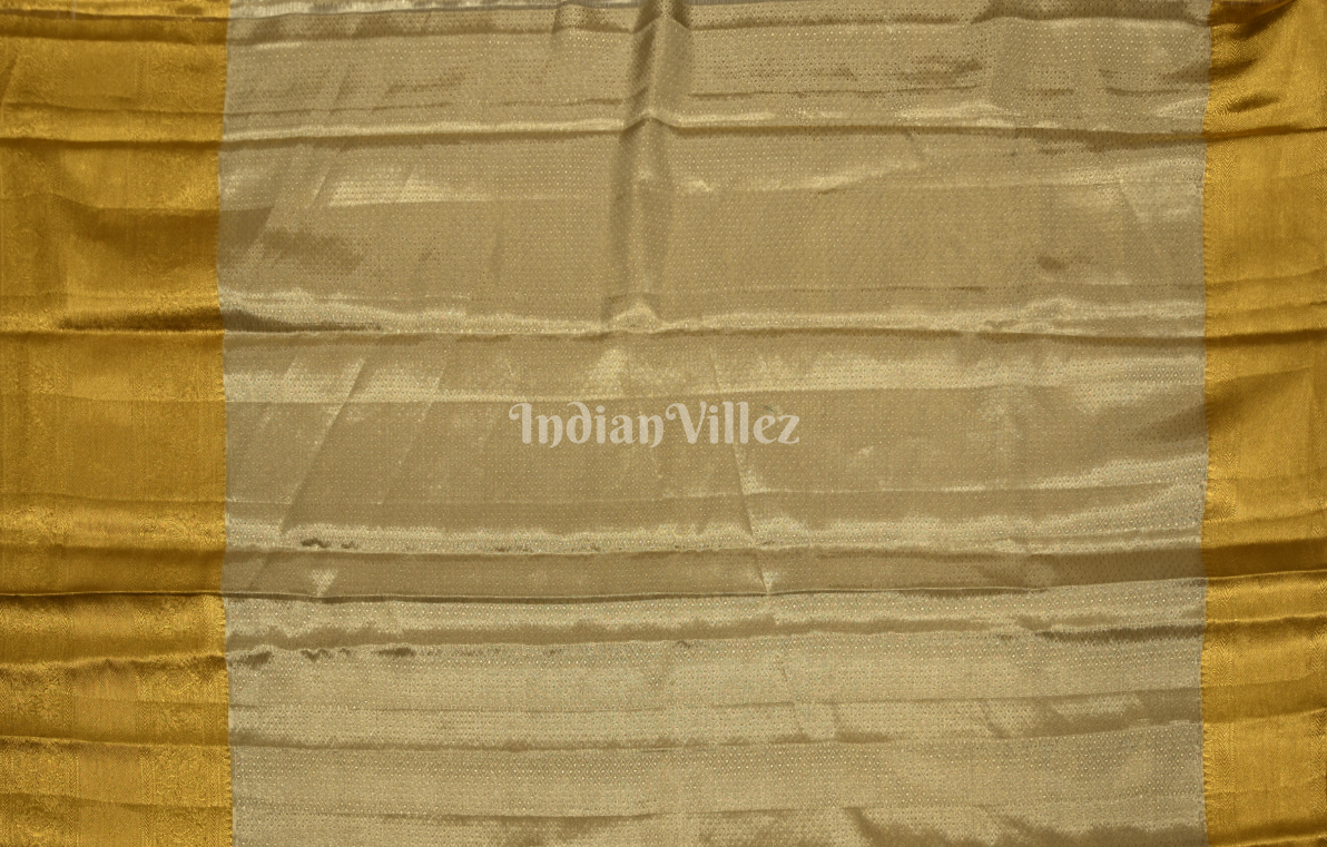Beige Yellow Dual Tone Pure Kanjivaram Tissue Silk Sare