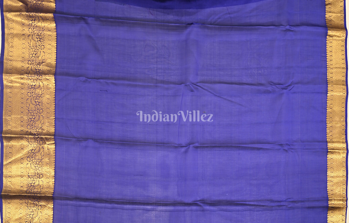 Parrot Green Blue Brocade Pure Kanjivaram Silk Saree