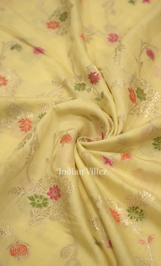 Designer Beige Pure Chiniya Silk Banarasi Saree