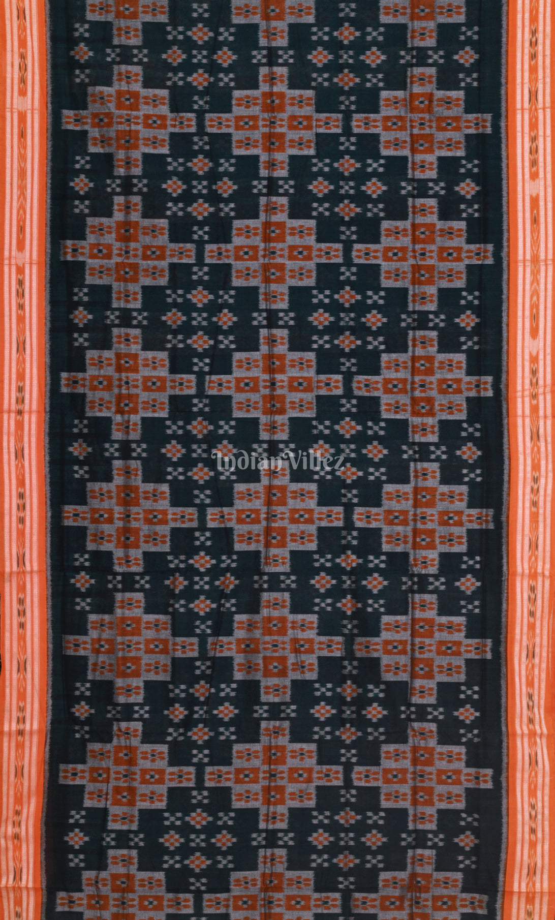 Bottle Green Orange Pasapali Odisha Ikat Sambalpuri Cotton Saree