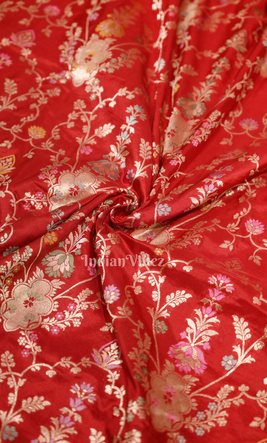 Red Floral Design Pure Katan Banarasi Silk Saree 