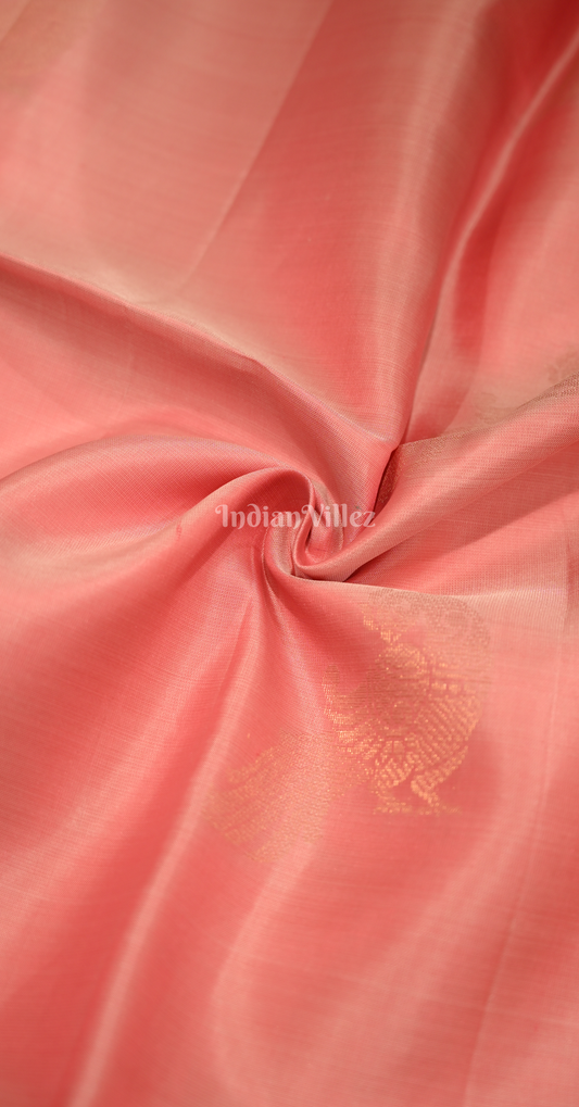 Peach Red Pure Kanjivaram Soft Silk Saree 