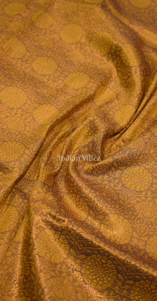 Golden Yellow Chaap Weaving Silk Saree