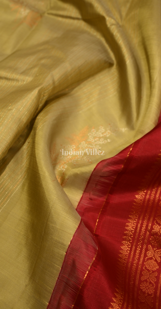 Lime Green Maroon Pure Brocade Kanjivaram Silk Saree