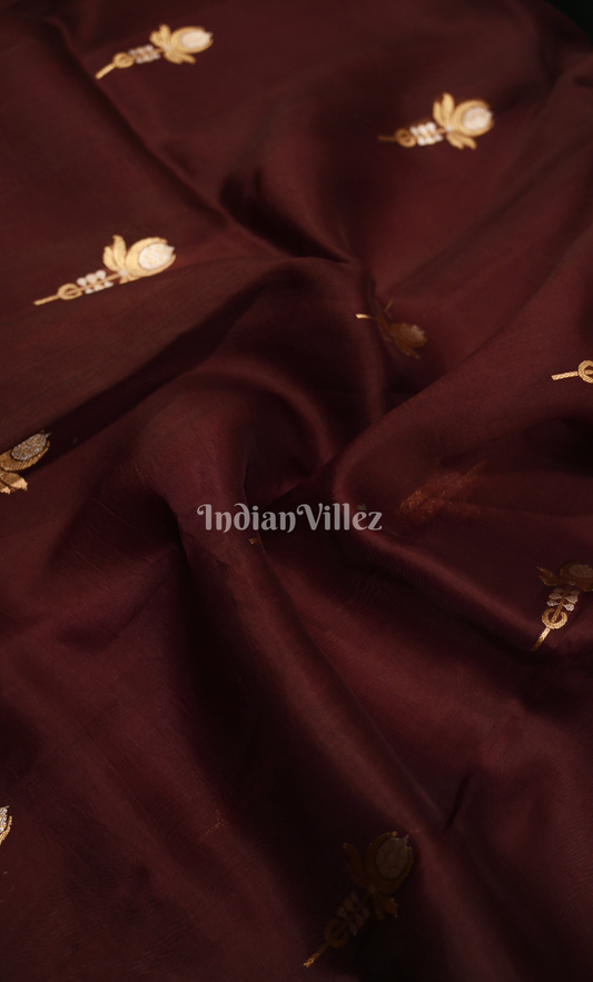 Coffee Golden Katan Banarasi Silk Saree