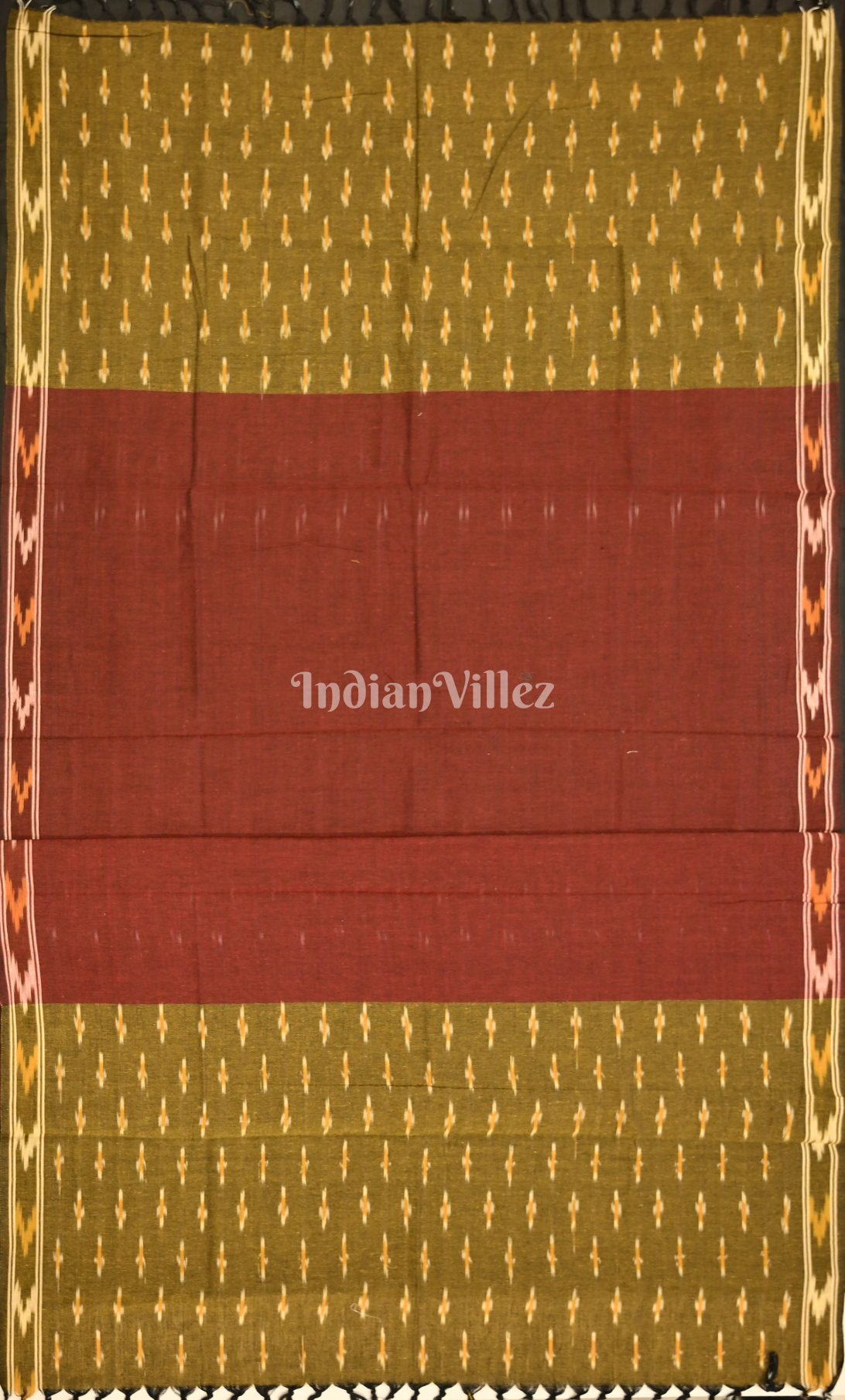 Mehendi Green Maroon Pochampally Ikat Cotton Unstitched Suit Sets