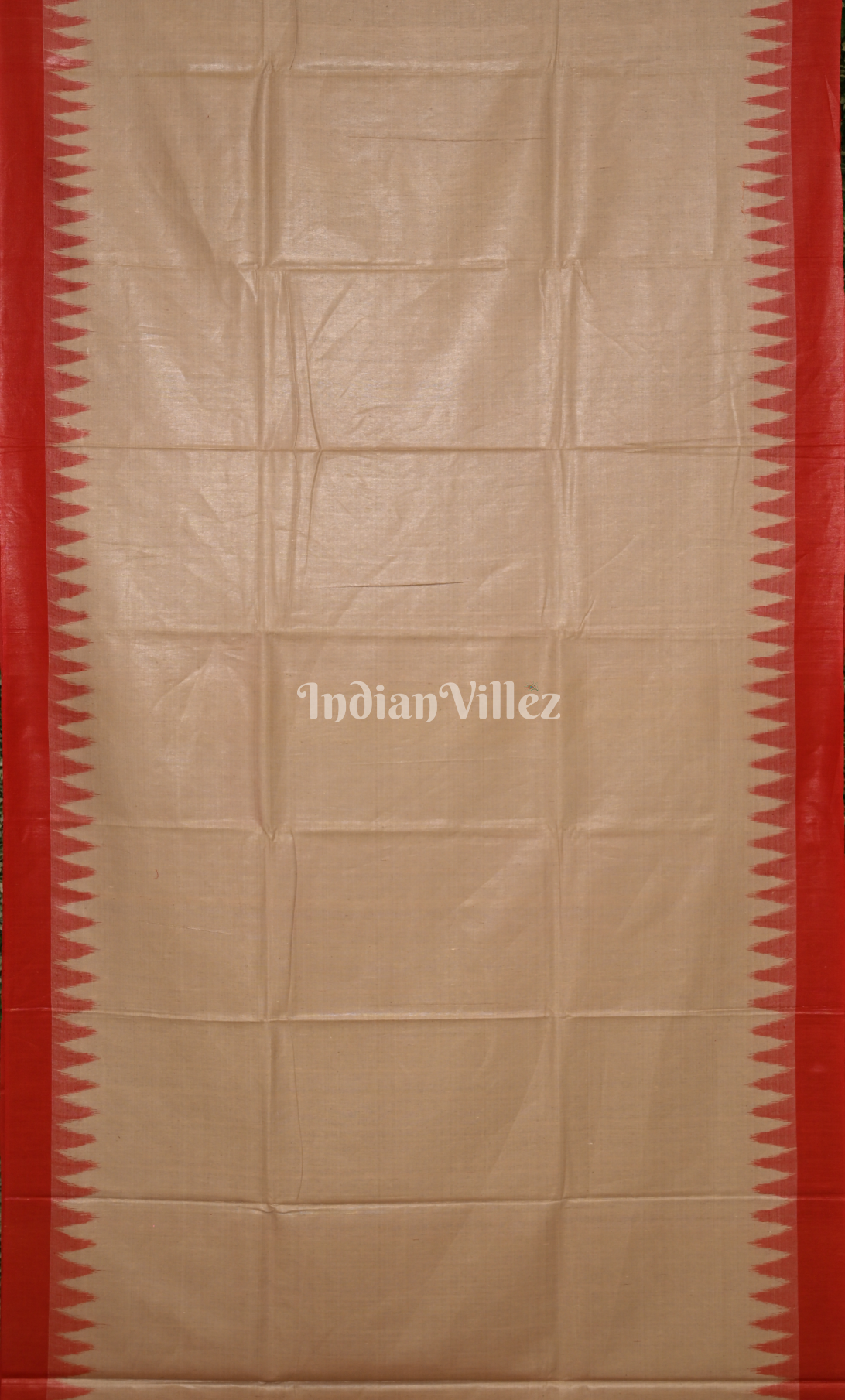 Beige Gopalpur Tussar Silk Saree with Red Temple Border & Anchal 