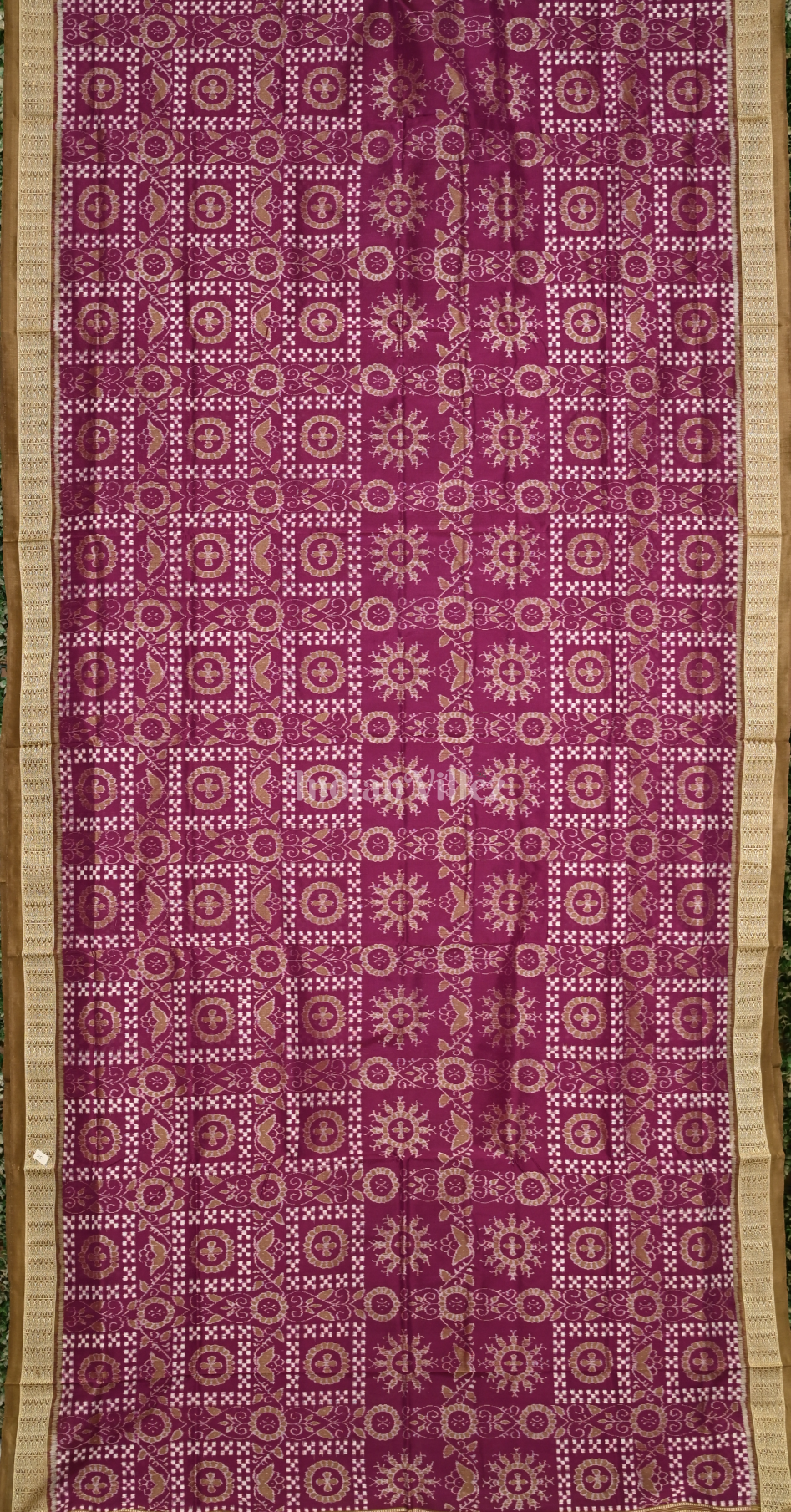 Magenta Pink Brown Pasapali Flower Motif Odisha Ikat Sambalpuri Silk Saree 