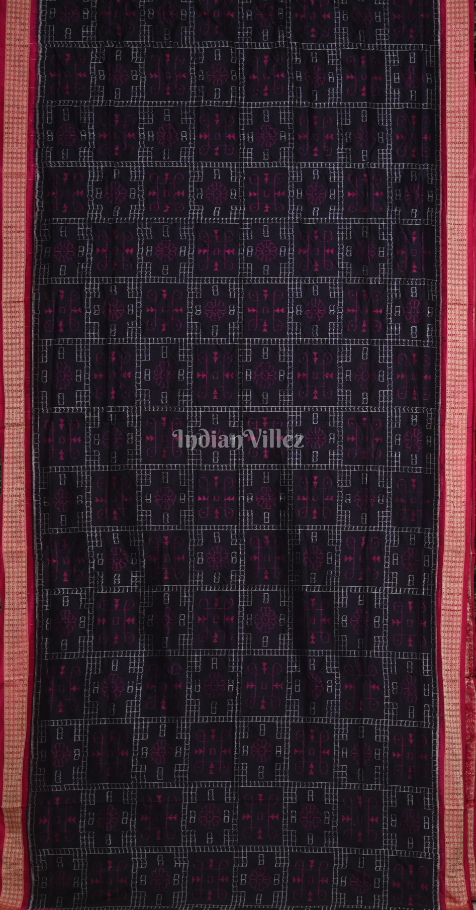 Black Pink  Box Design Odisha Ikat Sambalpuri Silk Saree 