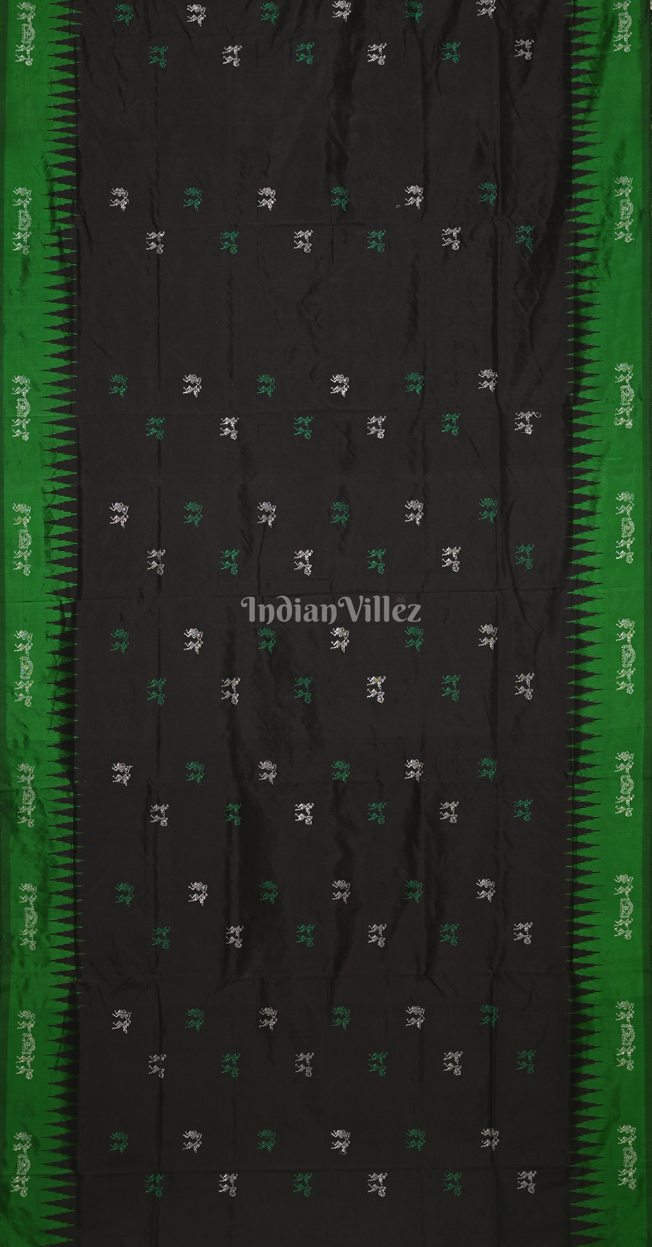 Black Green Tribal Doli Sawari Odisha Ikat Bomkai Sambalpuri Silk Saree 