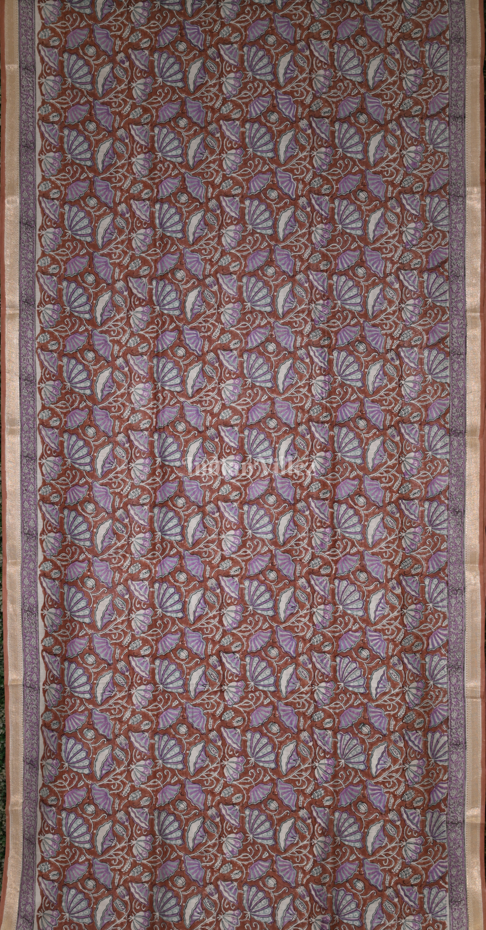 Light Maroon Block Printed Sanganeri Cotton Saree 