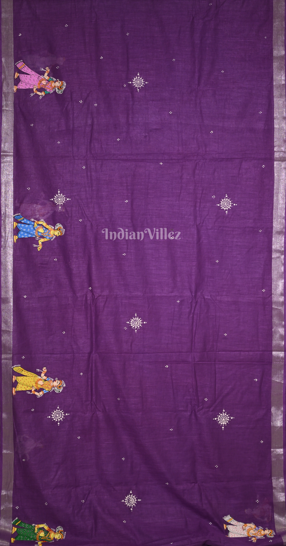 Purple Krishna Raas Leela Hand-Painted Pattachitra Saree