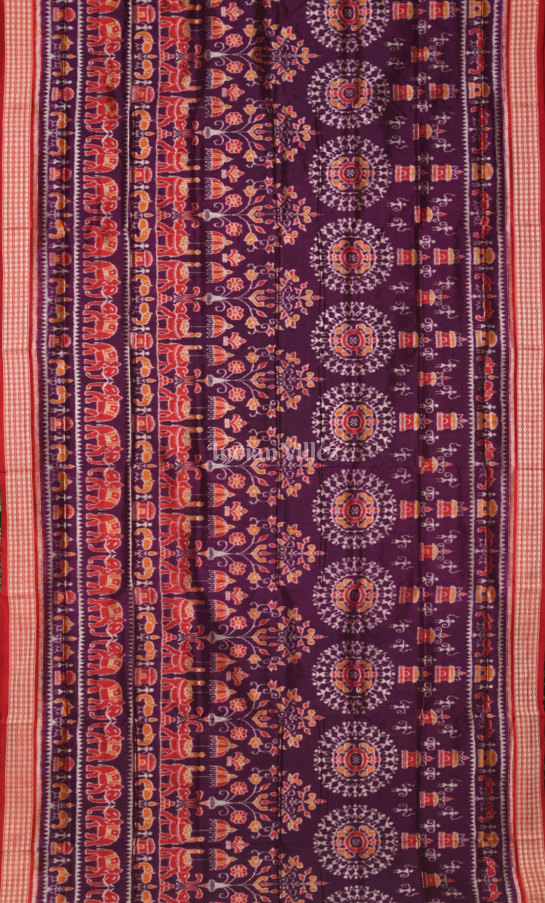 Purple Red Tribal Theme Odisha Ikat Sambalpuri Silk Saree