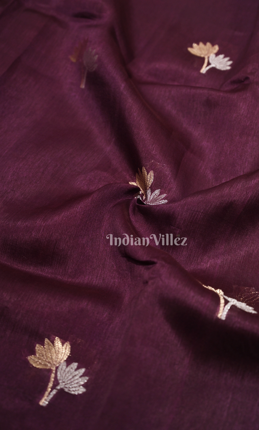 Exclusive Bridal Wine Pure Pure Chiniya Silk Banarasi Saree with Meenakari Weaving 