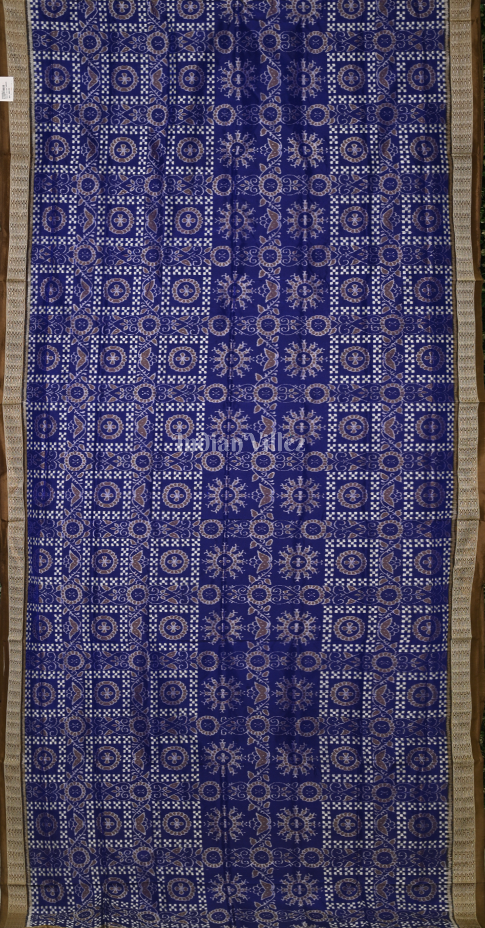 Blue Brown Pasapali Odisha Ikat Sambalpuri Silk Saree with Jhoti Anchal