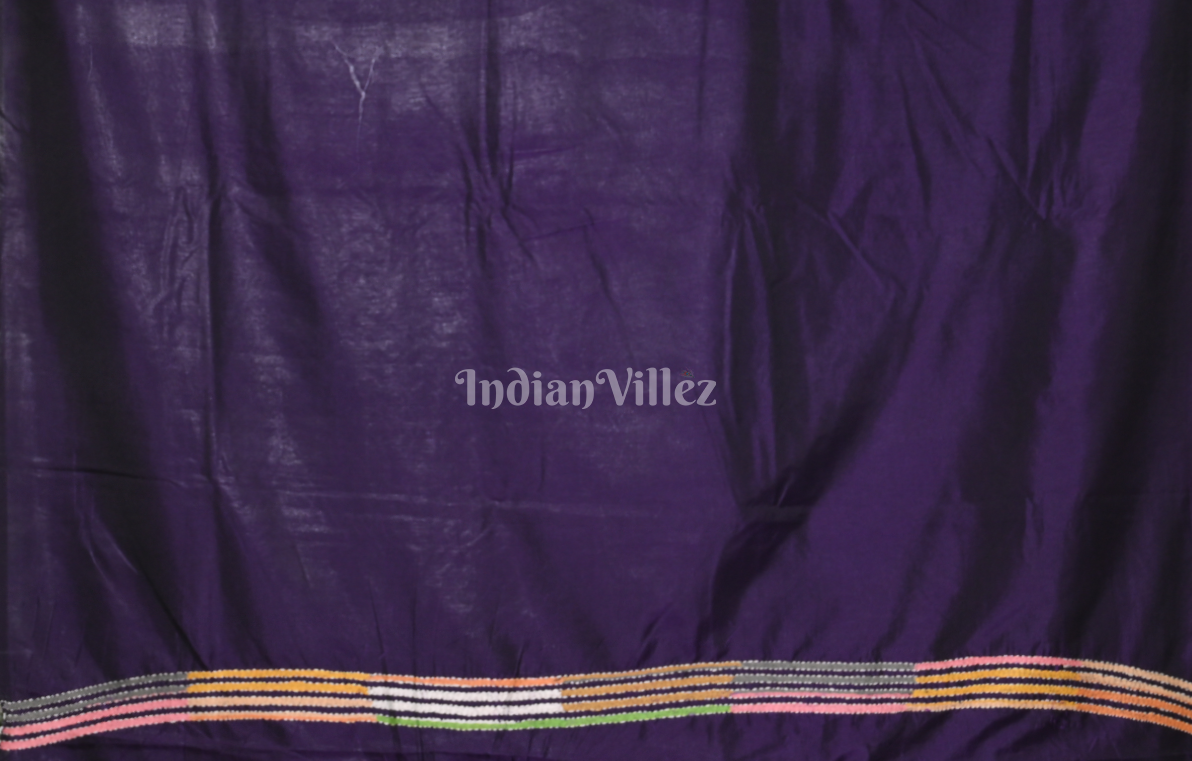 Purple Handwoven Kantha Stitch Silk Saree 