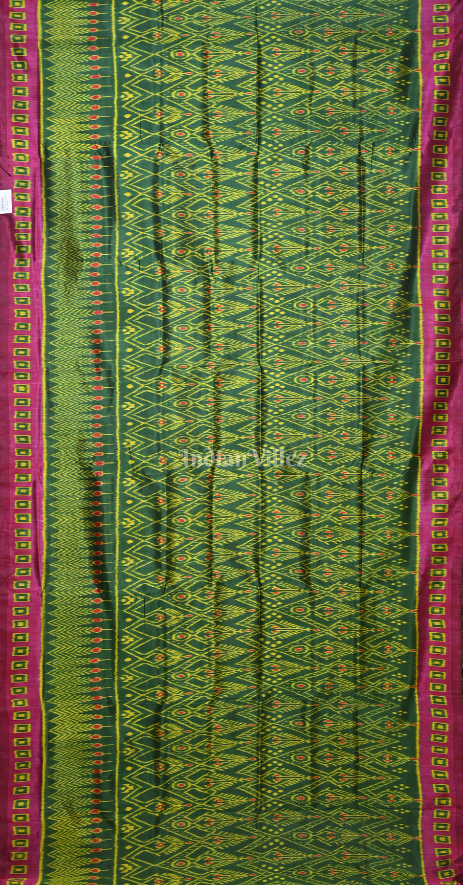 Green Magenta Pink Cambodian Ikat Contemporary Designer Silk Saree 
