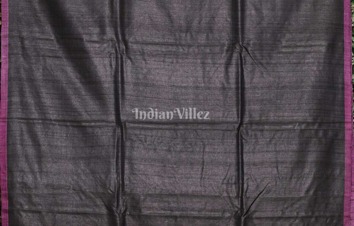  Black Pure Handspun Gopalpur Tussar Ganjam Bomkai Saree