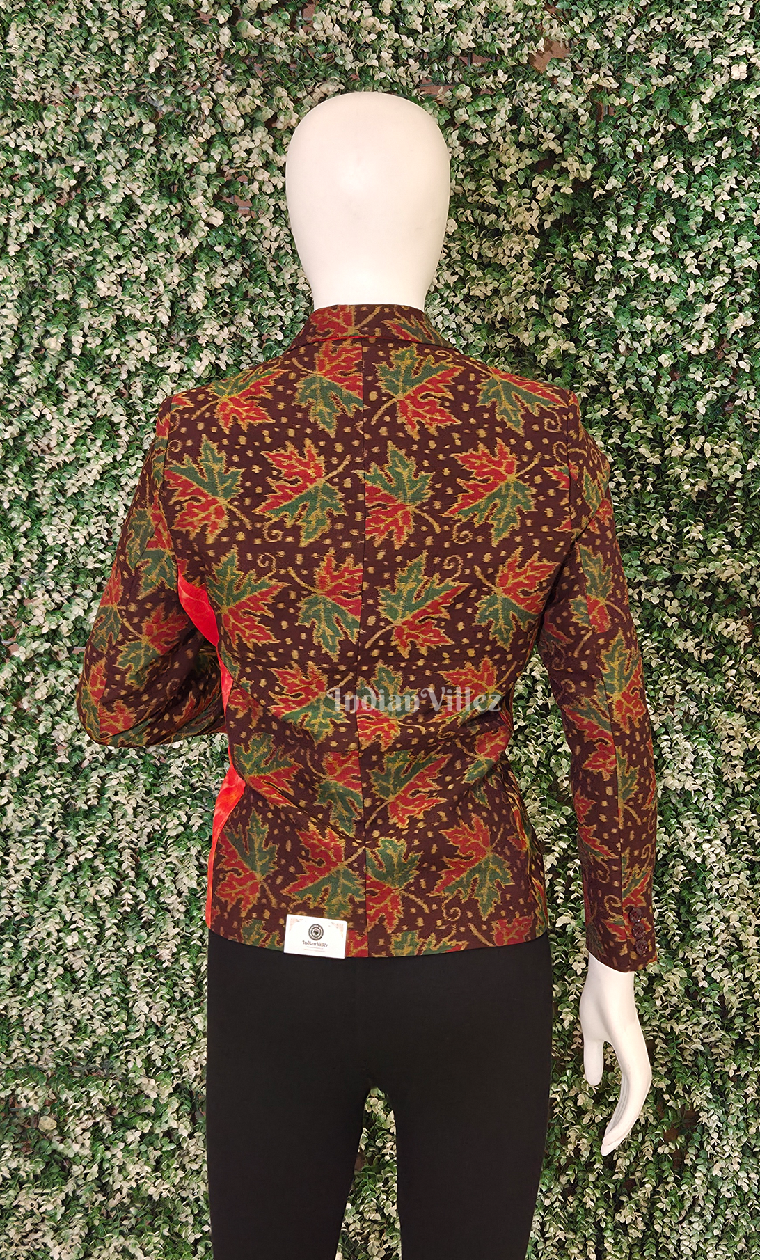 Coffee Red Leaf Motif Odisha Ikat Women's Designer Blazer