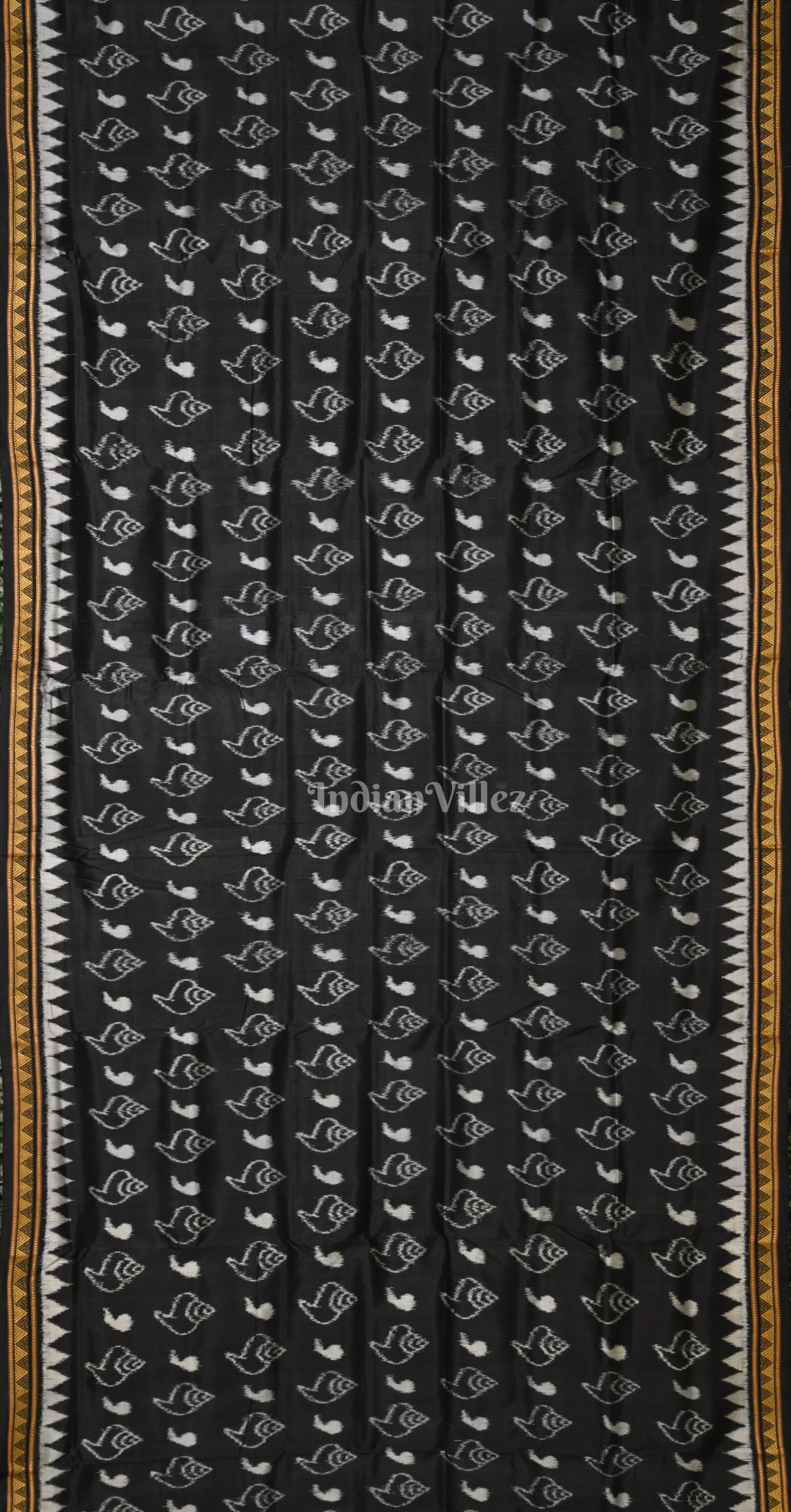 Black Sankha Motif Odisha Ikat Khandua Silk Saree with Elephant Anchal