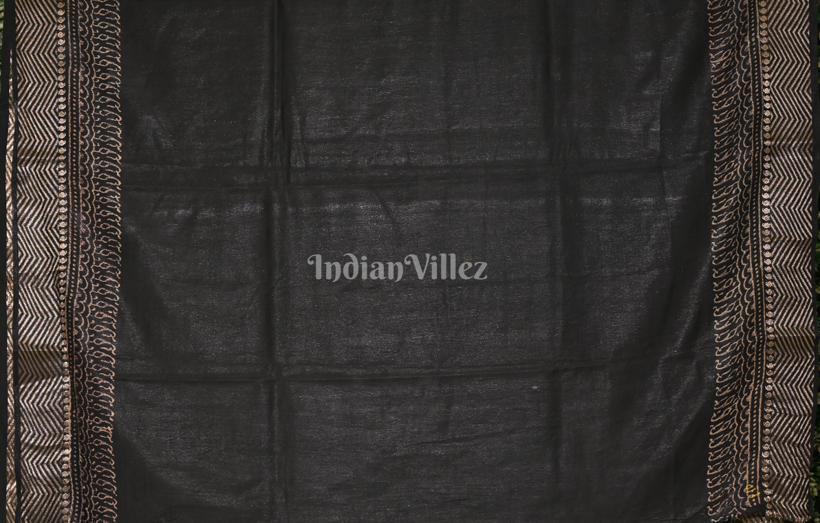 Black Block Printed Cotton Saree 