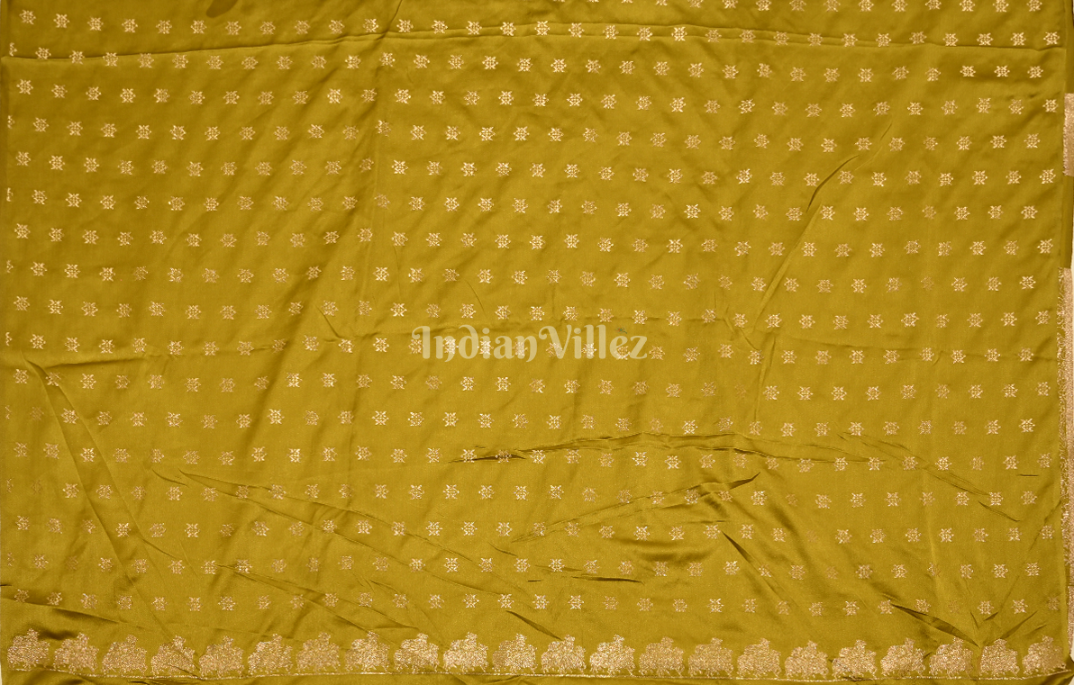 Mustard Yellow Mashru Satin Banarsi Silk Saree with Pichwai Motif