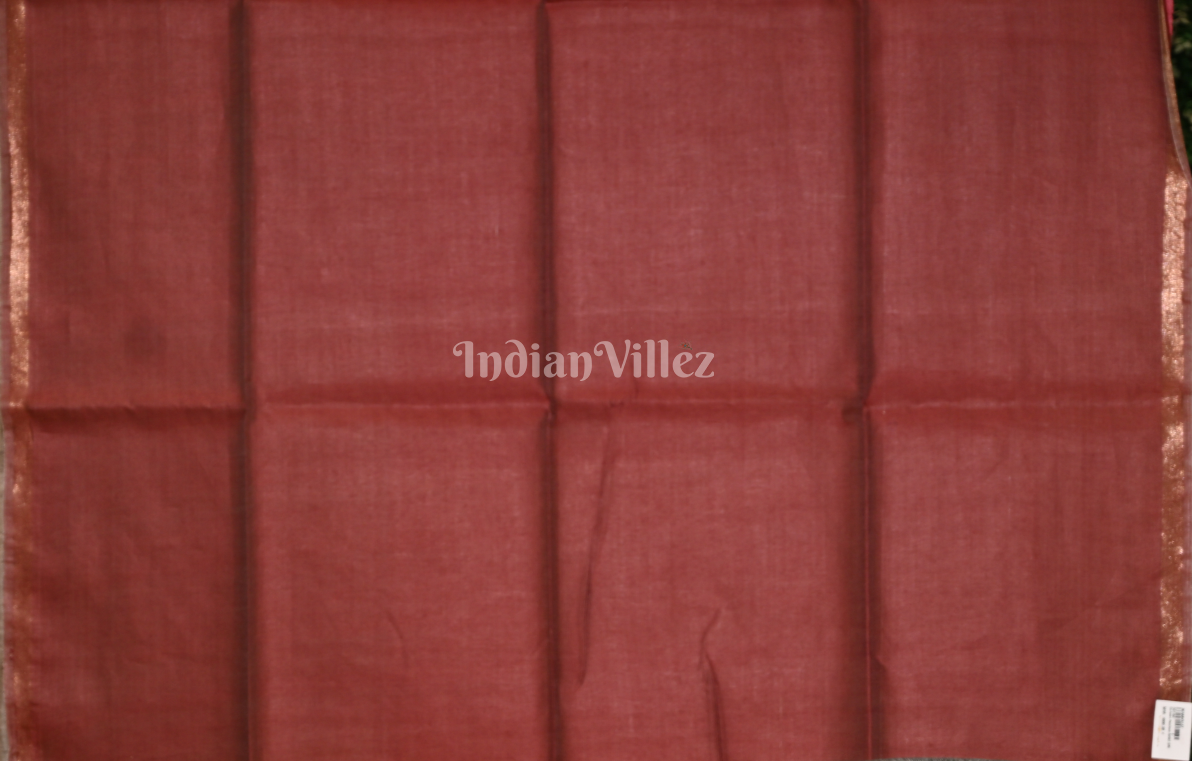 Peach Pink Maroon Pure Tussar Silk Saree
