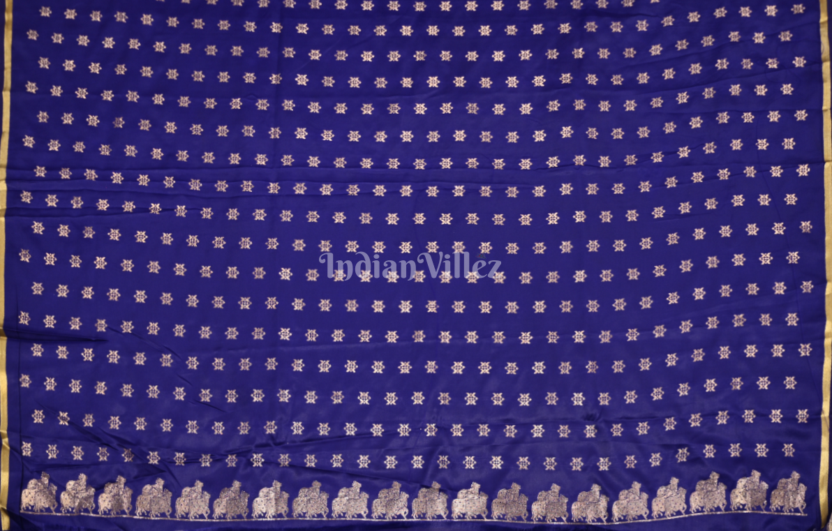 Indigo Blue Mashru Satin Banarasi Silk Saree with Pichwai Motif
