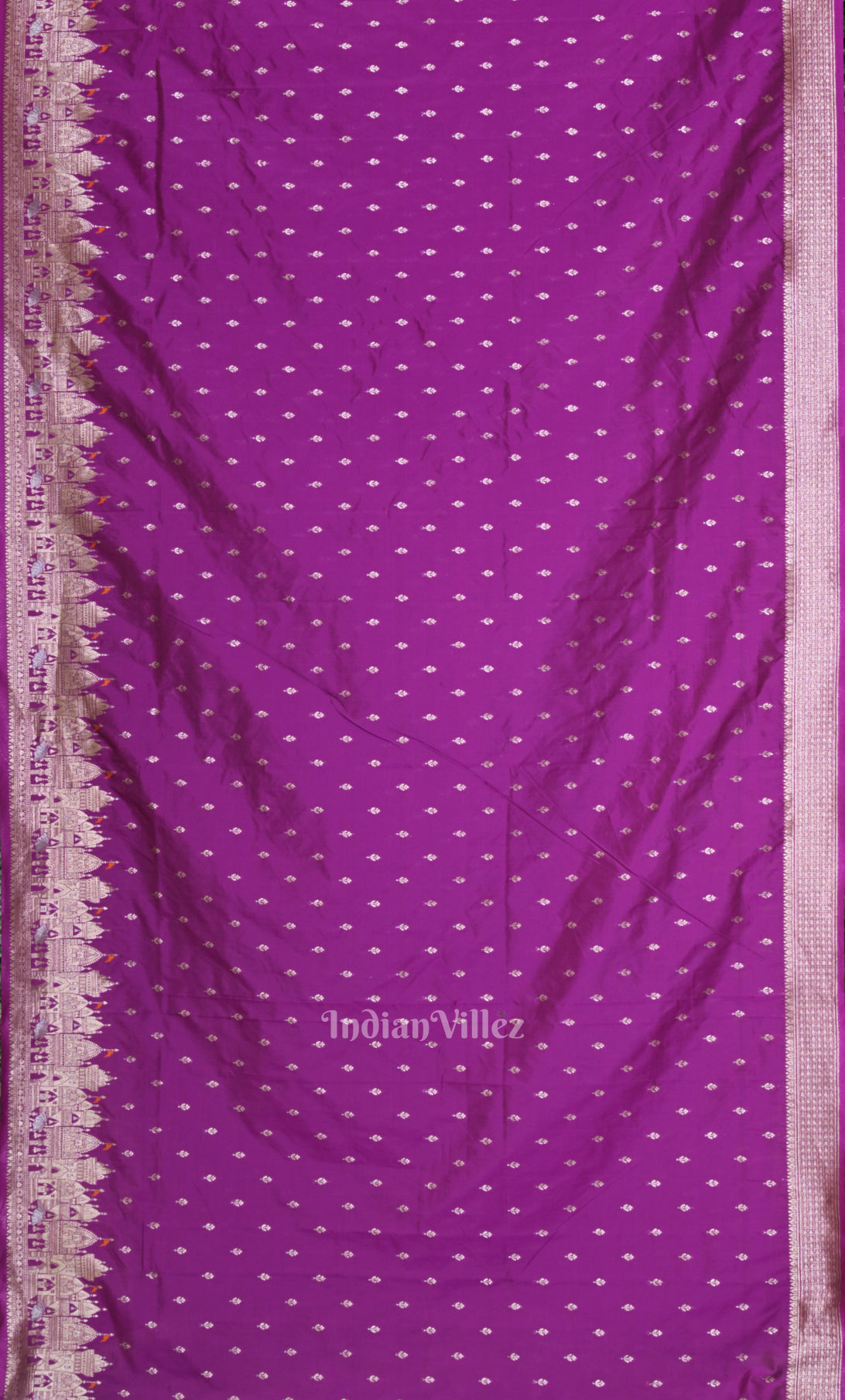 Bright Purple Buta Handwoven Banarasi Katan Silk Saree with Kashi Ghat Weaves