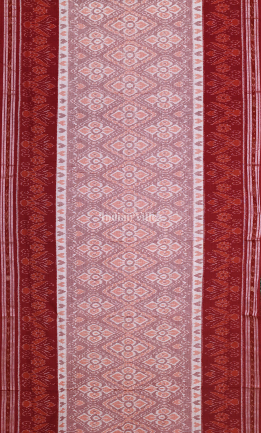 Grey Red Flower Motif Odisha Ikat Sambalpuri Cotton Saree