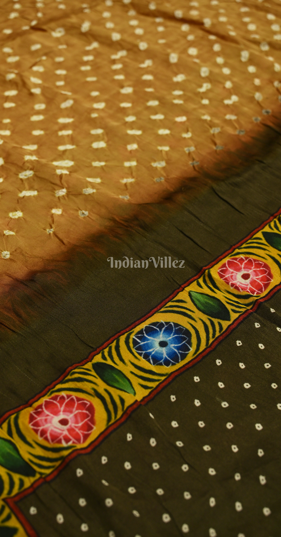 Mustard Yellow Black Bandhani Gharchola Gaji Silk Saree with Zari Work 