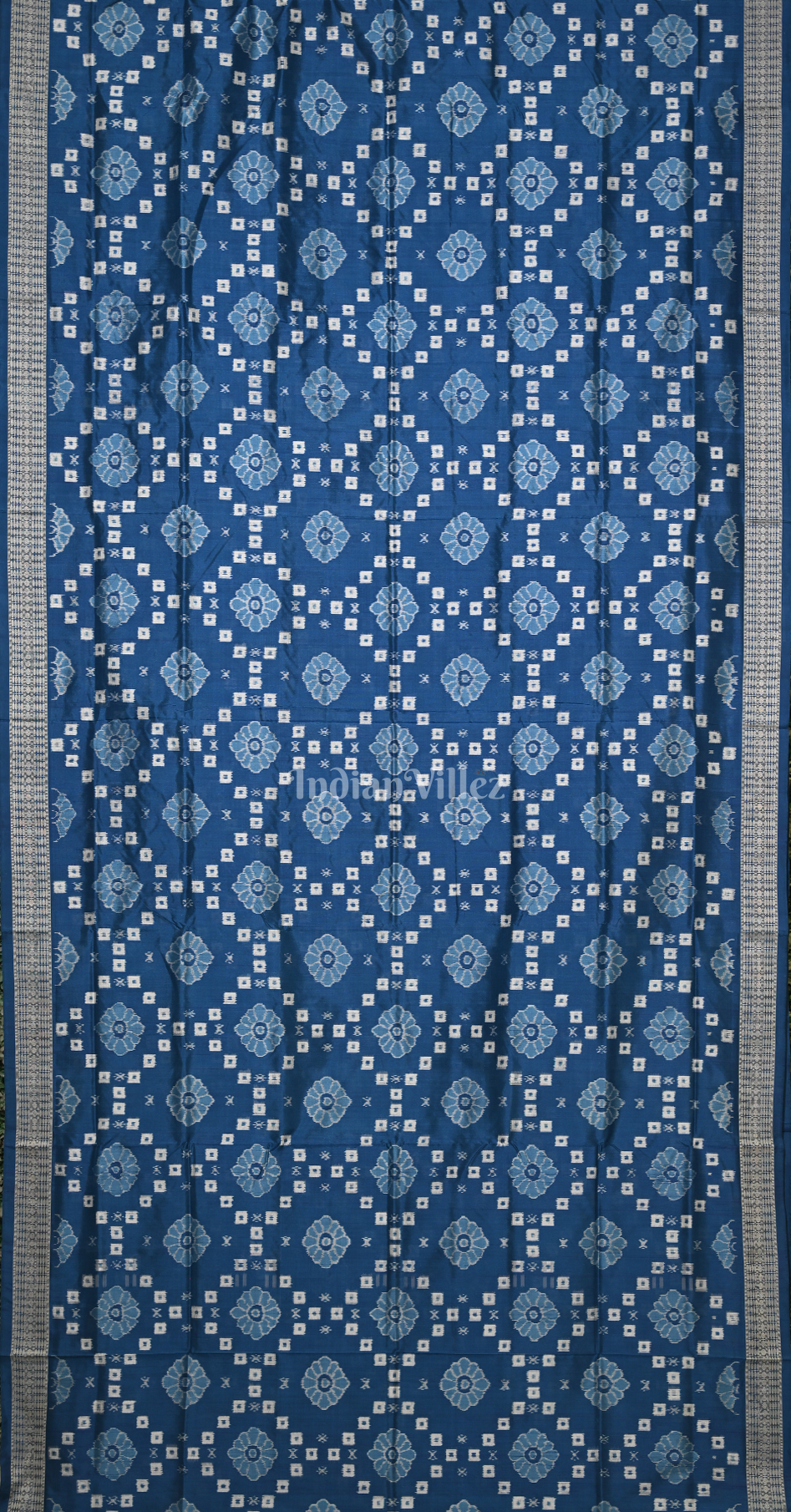 Peacock Blue Pasapali & Flower  Design Odisha Ikat Sambalpuri Silk Saree