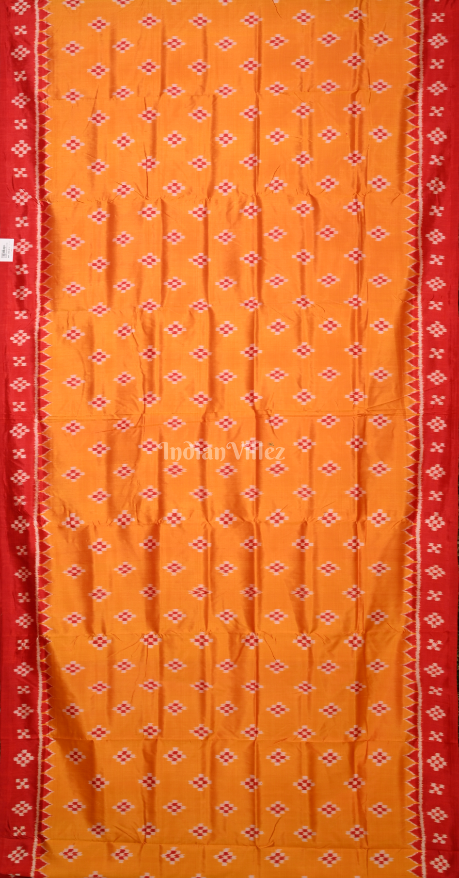 Mustard Yellow Red Pasapali Contemporary Designer Silk Saree 