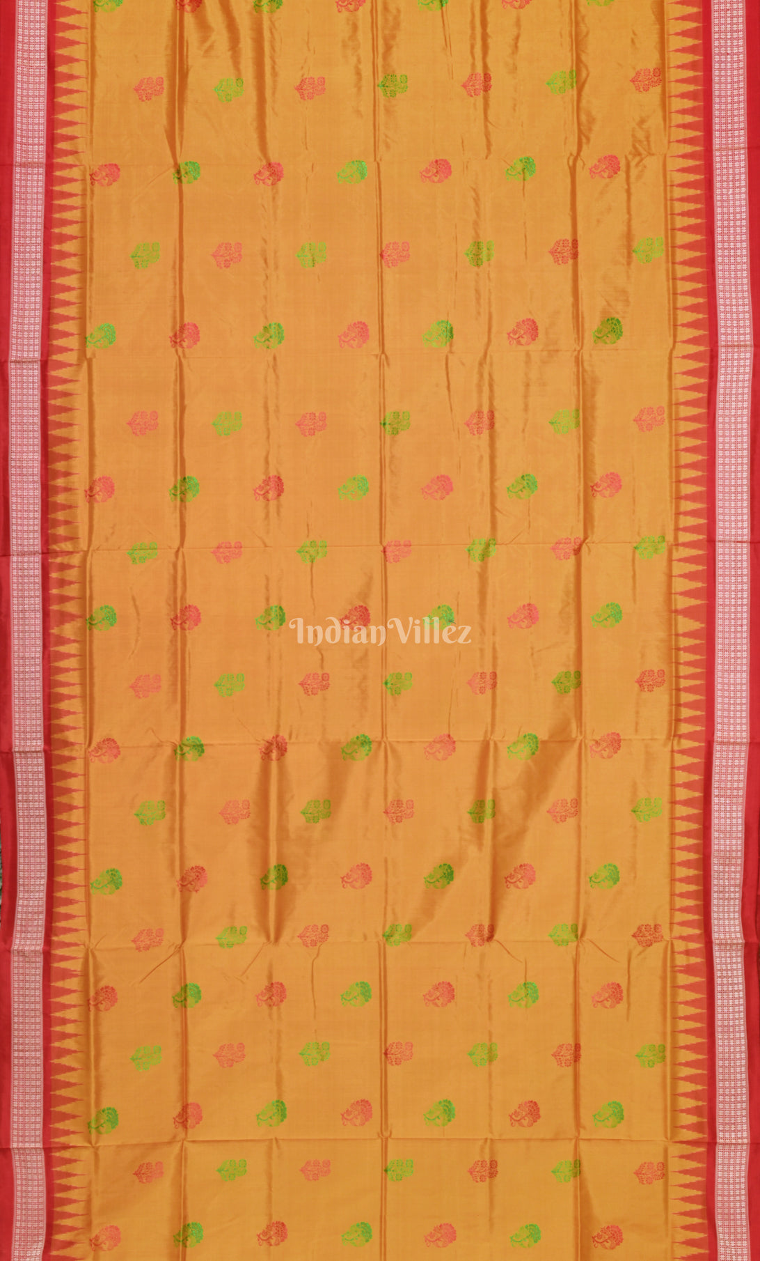 Mustard Yellow Red Odisha Ikat  Bomkai Sambalpuri Silk Saree 