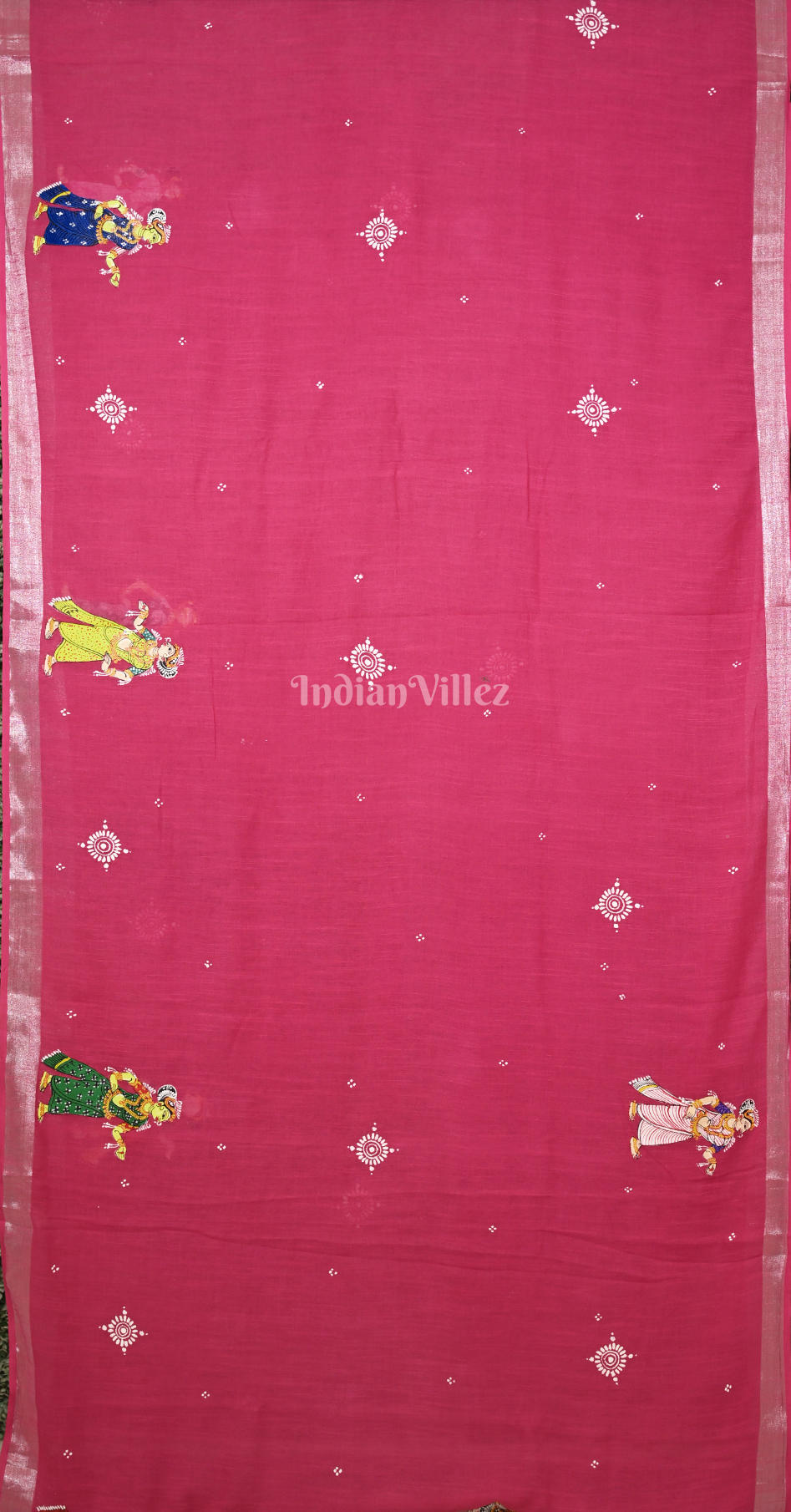 Rani Pink Raja Doli Theme Hand-Painted Pattachitra Saree