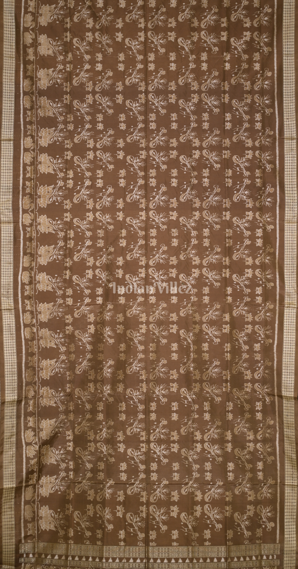 Mashroom Brown Veena Motif Odisha Ikat Sambalpuri Silk Saree 