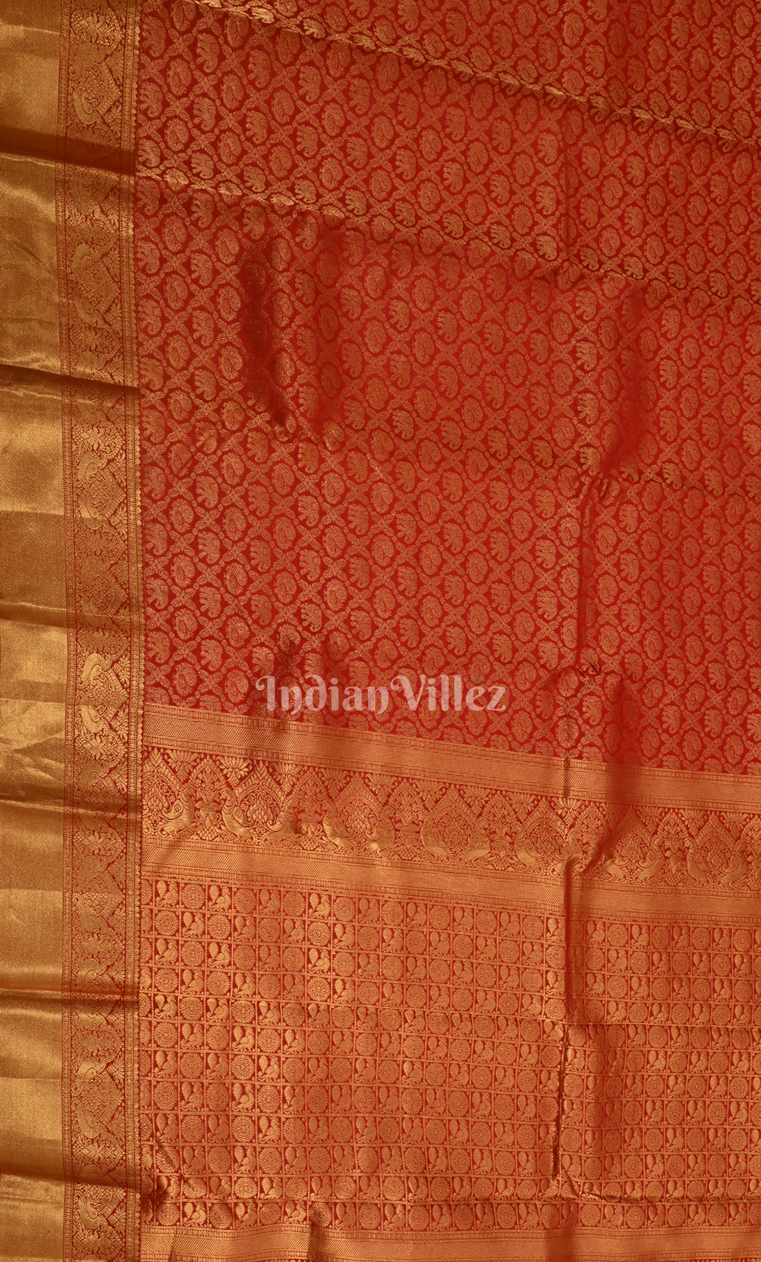 Vermilion Red pure Kanjivaram Silk Saree with Zari Brocade