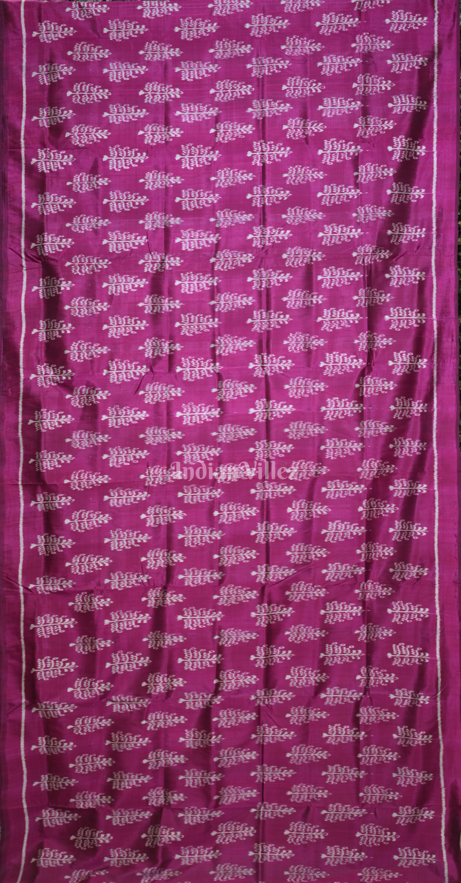 Magenta Pink Tree Motif Odisha Ikat Contemporary Designer Saree with Elephant Anchal