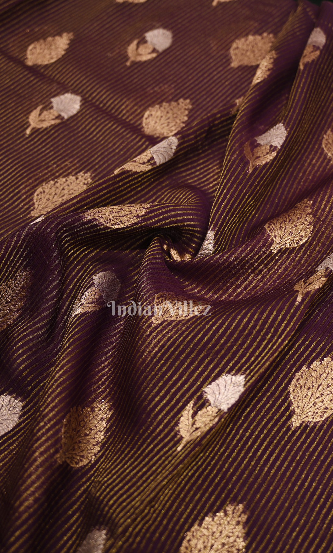 Purple Gold Pure Monga Muslin Banarasi Silk Saree with Sona Rupa Zari