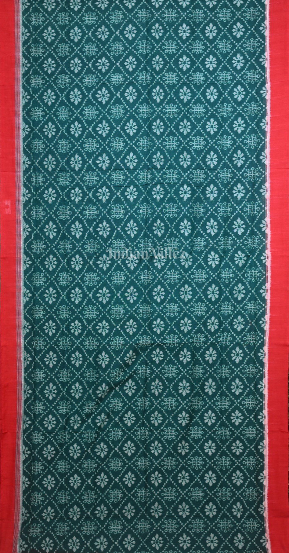 Sea Green Red Odisha Ikat Sambalpuri Cotton Saree 