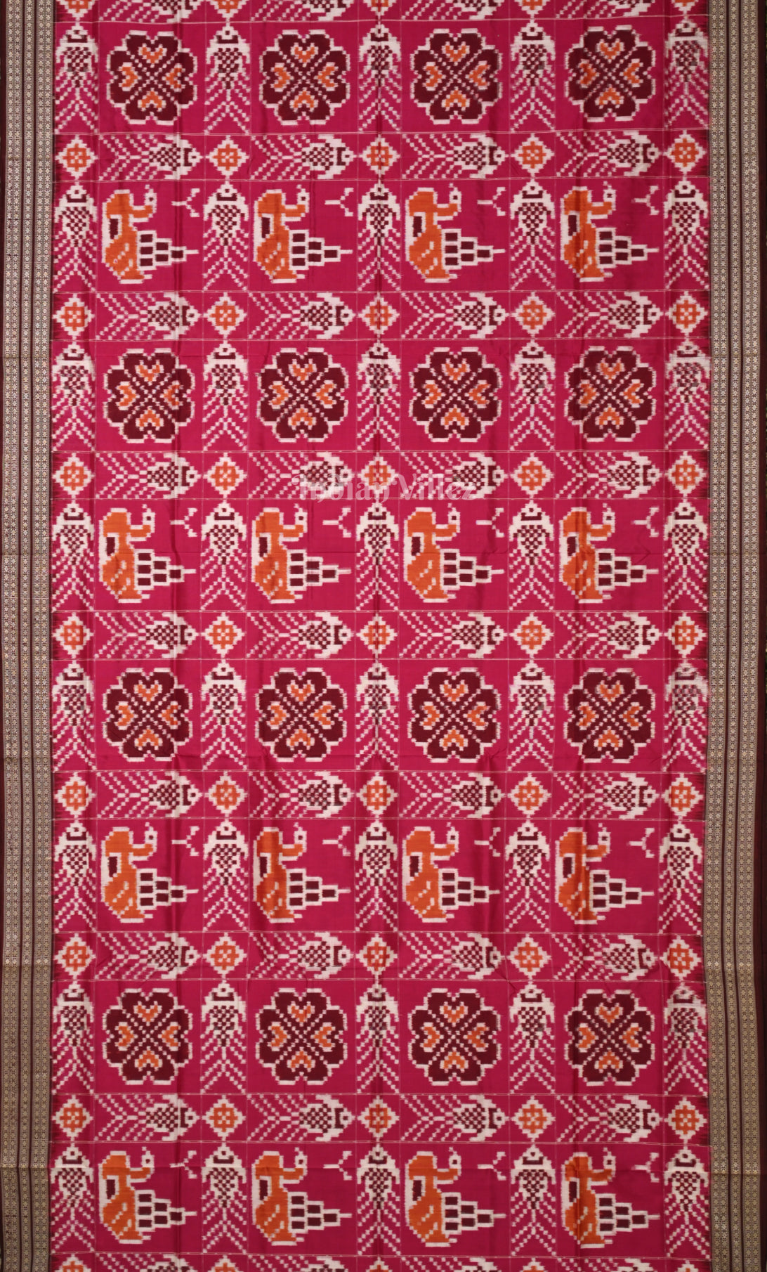 Pink Coffee Fish Motif Odisha Ikat Sambalpuri Silk Saree