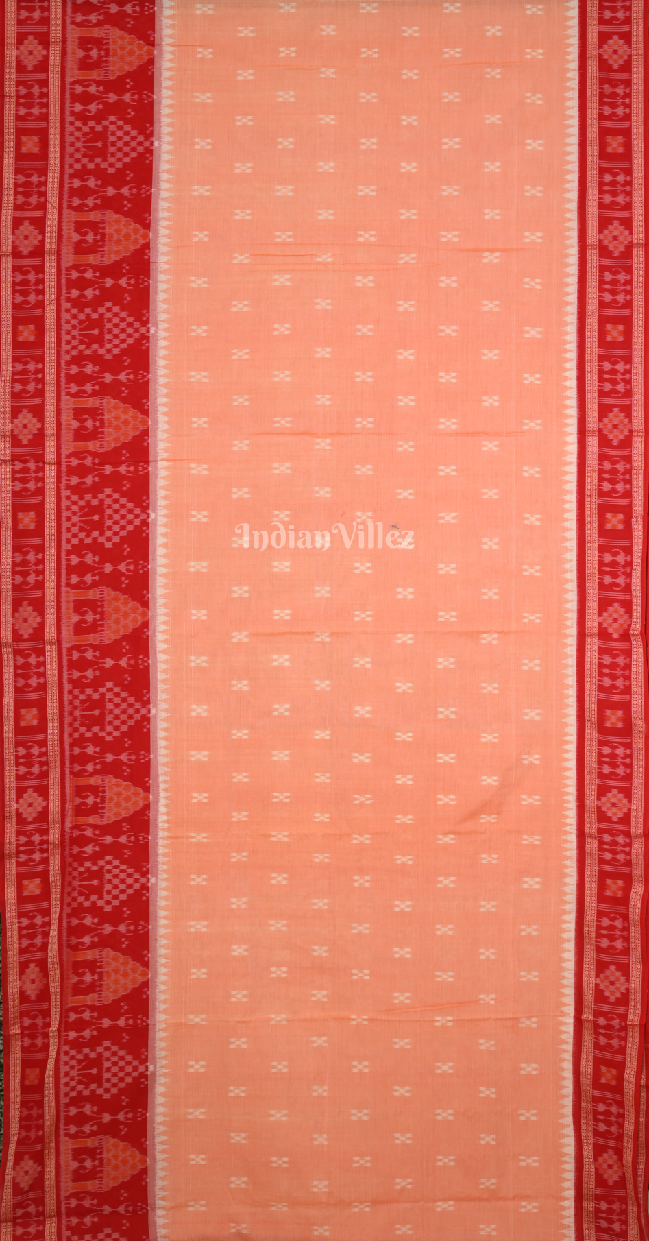 Peach Red Tribal Border Odisha Ikat Sambalpuri Pure Cotton Saree