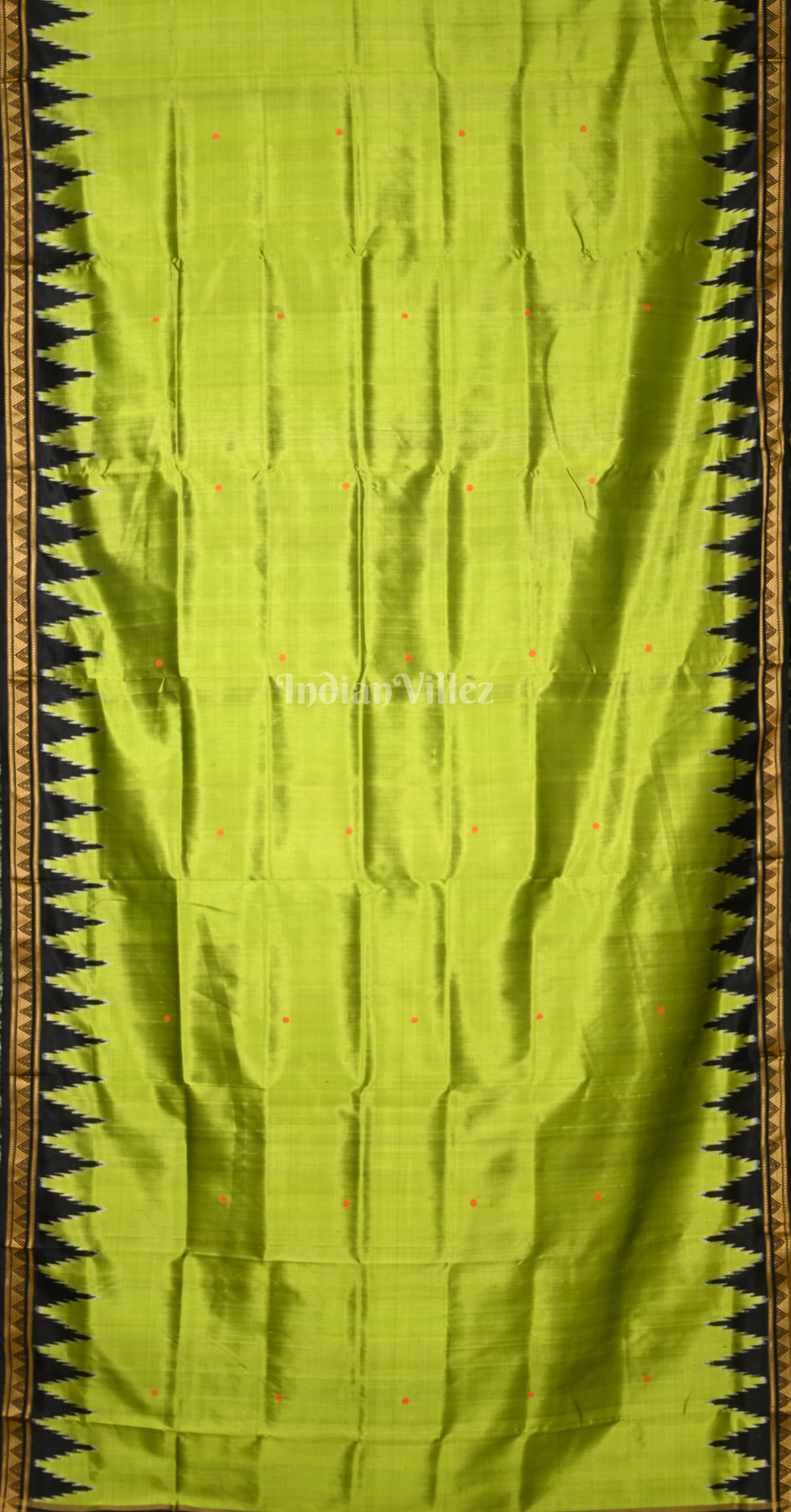 Parrot Green Blakck Butta Design Odisha Ikat Khandua Silk Saree