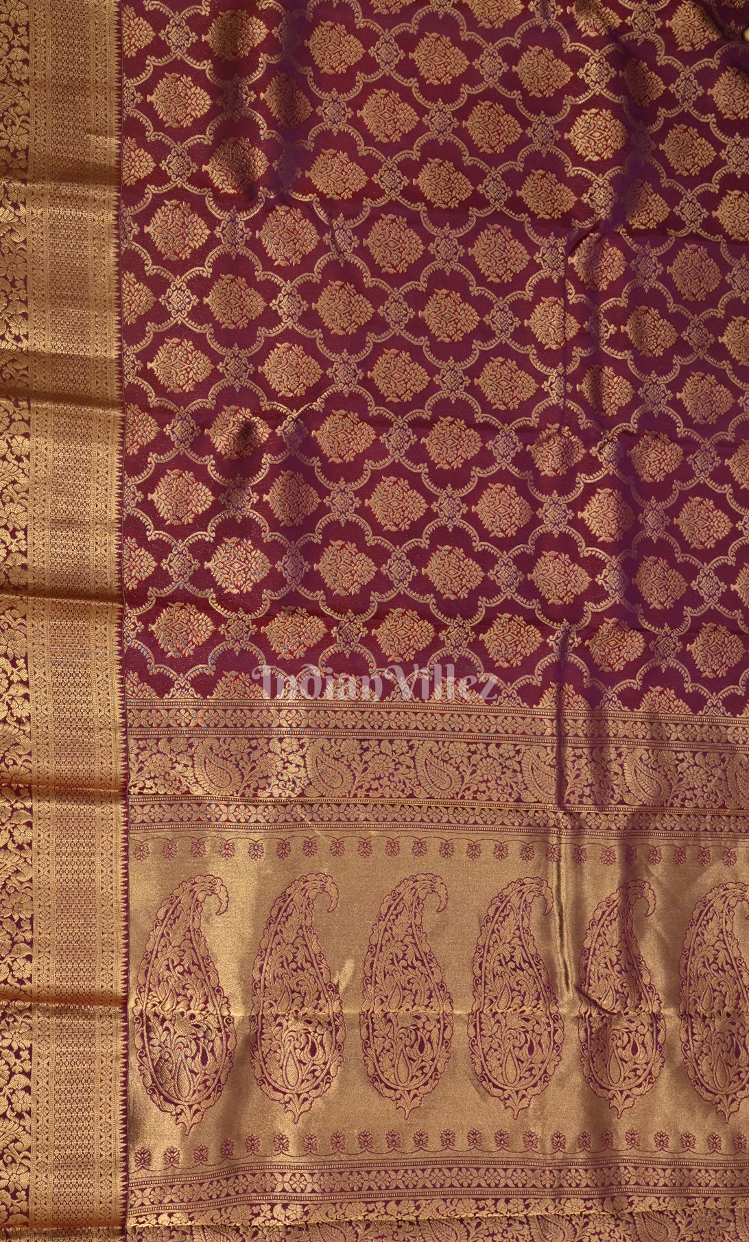 Bright Purple Wine pure Kanjivaram Silk Saree with  Zari Brocade 
